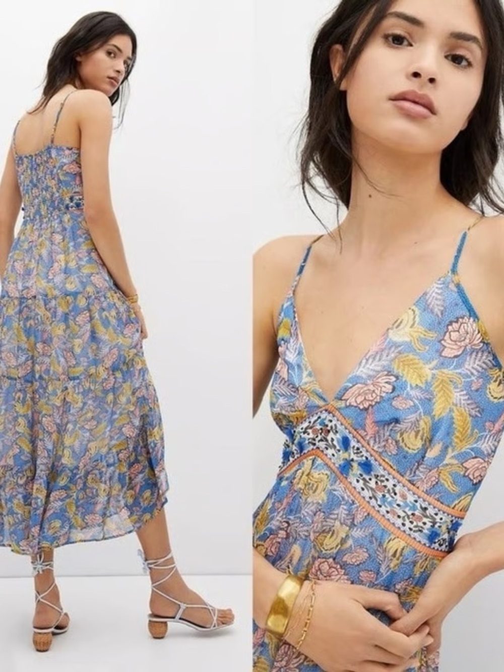 Verb Blue Floral Spaghetti-strap Maxi Dress